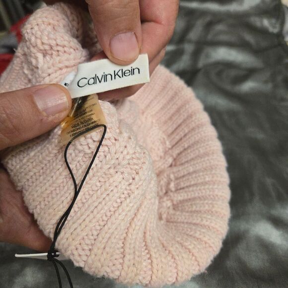 Calvin Klein Cable Knit Pink Beanie with PomPom main image 5